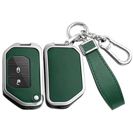 ontto Flip Folding Key Fob Skin Compatible with Jeep Wrangler JL JLU Gladiator JT Rubicon Sahara JLU 2019-up Car Accessories Solid Car Key Bag Metal and Leather Key Protector Green