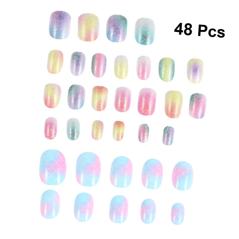 Vaguelly 48 Pcs Fake Nails Set for Boys and Girls