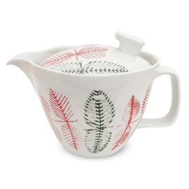 J-kitchens Shozan Kiln Teapot with Tea Strainer, 13.8 fl oz (385 ml), For 2 to 3 People, Hasamiyaki, Made in Japan, Leaf Pattern, Red, L