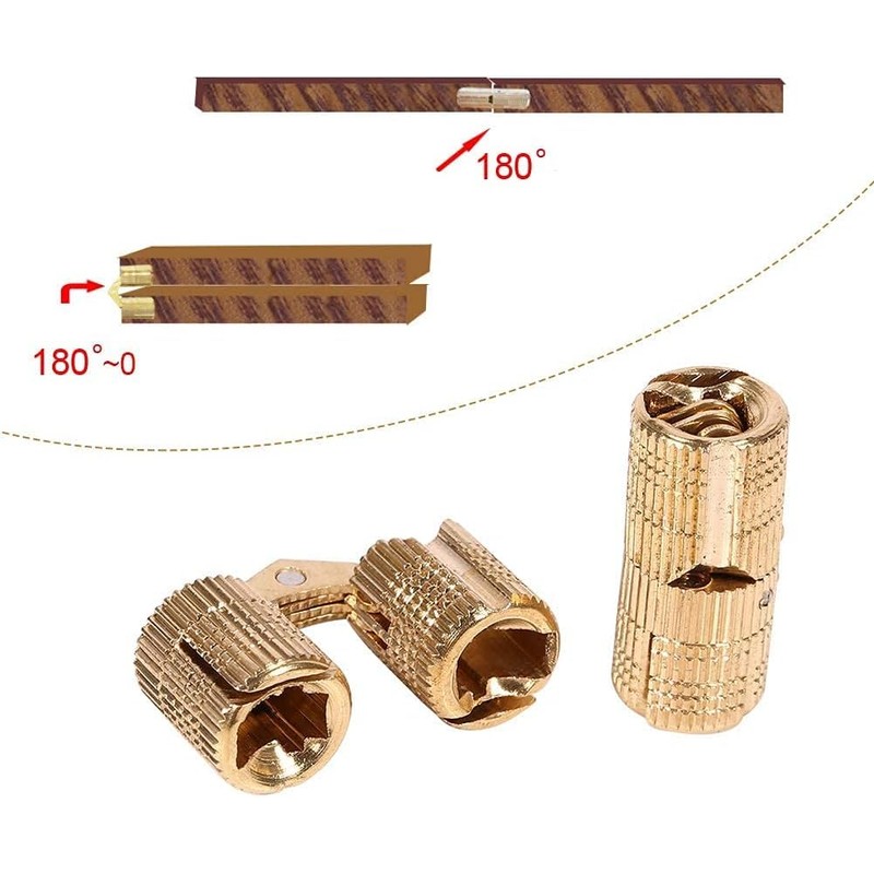 4pcs Copper Concealed Barrel Hinges, 10/12/14/16mm Heavy Duty Hinge Set,