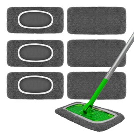 6 Pack Reusable Microfiber Mop Pads - Compatible with Sweeper, Reusable Mop Pads, Washable Dry Cloths & Wet Pads Refill for Hardwood Laminate Tile Floor Cleaning (6, Gray, M)