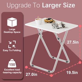 Fleecy day Large Tv Trays, Folding Tray Table, Dinner Tv Table for Eating with No Assembly Required&Sturdy, Foldable Snack Eating Side Table on Bed & Sofa for Living Room,27.3 * 19in(White)