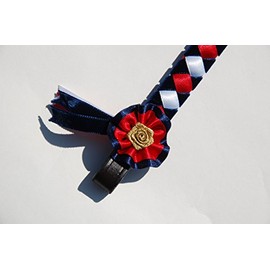 IV Horse Velvet and Satin Browbands with Mini Rosettes sizes small pony to extra full (Navy Red and White, Pony)
