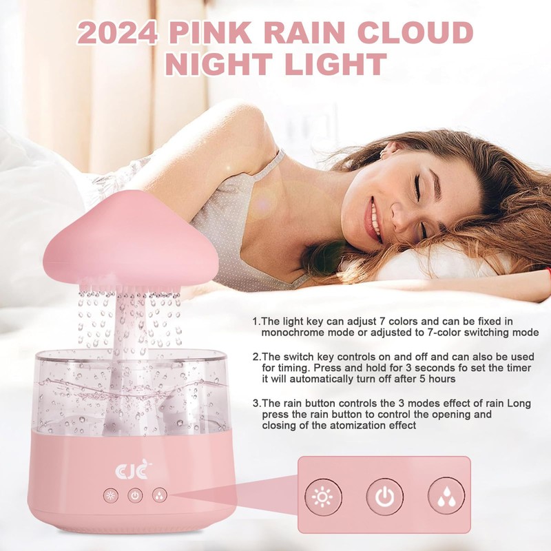 Cloud Rain White Noise Humidifier, Rain Water Drip Diffuser Humidifiers