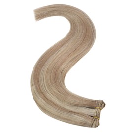 YoungSee Weft Hair Extensions Human Hair Sew in Blonde Sew in Hair Extensions Human Hair Thick Ash Blonde Highlights with Bleach Blonde Weft Extensions Real Human Hair Sew in 100g 14in