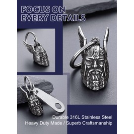 Bandmax Odin Viking Man Motorcycle Bell for Luck Stainless Steel Guardian Motorcycle Keychains Gremlin Bell for Biker Rider Lucky Safe Drive Amulet
