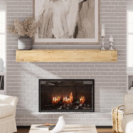 60 Inch Floating Shelf, Handcrafted Wood Mantles for Over Fireplace, Floating Mantel Shelf with Invisible Wooden Bracket for Wall Decor, Natural