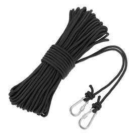 sourcing map 30m Hollow Braided Polypropylene Anchor Rope with Hook, 6mm Nylon Floating Line for Marine Pool Life Boat Anchor Rope, Black