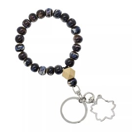 For Women Beaded Bracelet Keychain Wristlet Key Ring Bangle for Women with Marbled Glaze