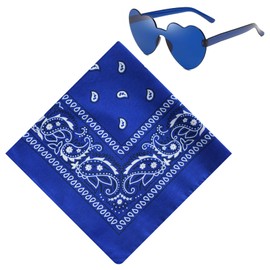 JIANGLAI Bandana with Heart Sunglasses, Disco Cowgirl Bachelorette Paisley Scarf for Men Women (Blue)