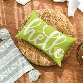 AVOIN colorlife Hello Spring Summer Green Throw Pillow Cover, 12 x 20 Inch Seasonal Farmhouse Cushion Case Decoration for Home Sofa Couch