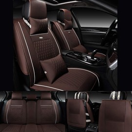 otoez 5 Seats Leather Car Seat Covers Faux Leatherette Automotive Seat Covers Full Set Universal Fit for Most Sedan SUV Truck Waterproof Vehicle Cushion Cover Protector (No Pillows, Coffee)