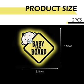 Anyhut 2 PCS Baby On Board Sticker, Baby On Board Reflective Signs for Cars, 3.9" Self-Adhesive Waterproof Stickers, Universal for Car Rear, Side Window, Trunks, Bumpers (Yellow #Reflective)