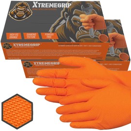 Xtremeauto Nitrile Gloves - Disposable Gloves, Diamond Grip Orange Gloves - Powder-free & Latex Free Nitrile Gloves, Extra Thick & Strong Rubber Gloves Mechanics Gloves (2 Boxes, Medium)