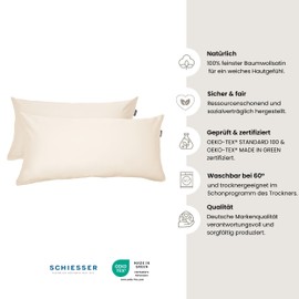 Schiesser Kissenhüllenset Ella | 2-teilig | Uni | Satin | 100% Baumwolle | Oeko-TEX | Reißverschluss (Perlmutt, 40 x 80 cm)
