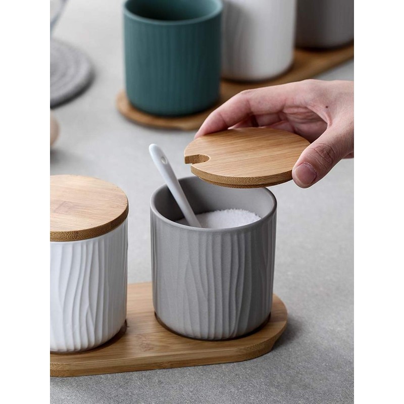 OnePine Set of 2 Ceramic Spice Jars Sugar Bowl Ceramic
