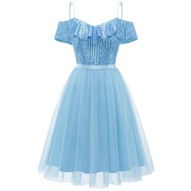 Wedtrend - Vestido de lentejuelas para mujer, con tirantes delgados, semiformal, vestido de regreso a casa 2023 para adolescentes, Azul, XL