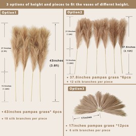 Oiijjur 4pcs Faux Pampas Grass Tall 43” / 3.6ft, Non-Shedding Large Artificial Fluffy Reed Fake Flower Feather Arrangement for Floor Vase Filler Boho Farmhouse Home Wedding Decor (Light Brown)