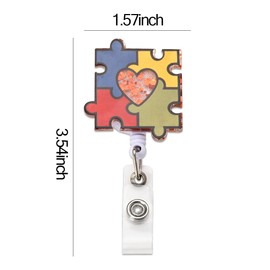 Glitter Autism Teacher Badge Reel for Women Retractable 27" Autism Awareness ID Badge Holder Horizontal Physical Therapist Badge Reels for Nurses Autism Puzzle Badge Pin Colorful Autism Mom Gifts