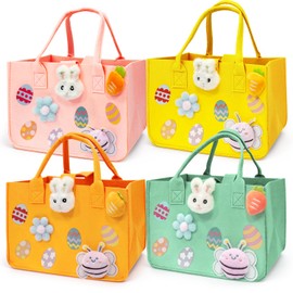 Aviski 4PCS Easter Egg Hunt Bags, Easter Bunny Gift Bags with Handles, Easter Treat Bags, Felt Easter Bags for Gifts Wrapping, Egg Hunt Game, Easter Party Supplies, 12" x7.8" x6.8"