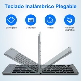 Kit de Teclado y Mouse Plegable | Combo de Teclado y Ratón Inalámbricos Plegable con Soporte | 2.4G Bluetooth Modo Dual | Type-C Recargable | Español Mini Teclado Portátil para Windows iOS Android