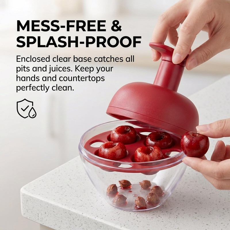 4-Cherry Pitter Tool, Easy Press Cherry and Olive Pit Remover