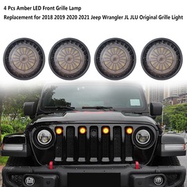 UWDESY 4Pcs LED Grille Light Kits Waterproof White LED Front Grille Lamp for 2018-2021 Wrangler JL JLU Original Grille with W/Fuse Adapter