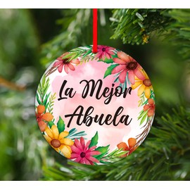 D4DREAM Grandma Christmas Ornaments 2024 Spanish Grandma Ornaments for Christmas Tree La Mejor Abuela Christmas Hanging Ornaments Decorations Floral Abuela Keepsake Ornament Gifts for Abuela Grandma