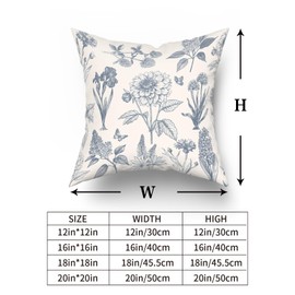 Giwawa Vintage Floral Throw Pillow Covers 18x18 Inch Set of 2 Neutral Accent Print Decorative Cushion Covers Farmhouse Boho Home Decor for Sofa Chair Couch Bedroom Living Room, Blue