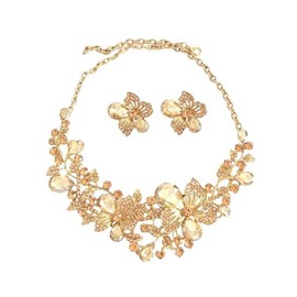 J's select Women's Belly Dance Ballroom Dance Party Flower Necklace Earrings Gold