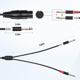 Elecan 3-Pin XLR Female to Dual 6.35mm 1/4'' TS Male Y Splitter Converter Cable 20 Ft, Double Mono to XLR Microphone Cable Stereo Audio Interconnect Adatper Cord for Mixer AMP Speaker+5 Ties