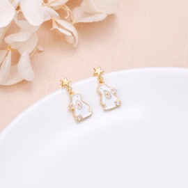 Bunny Stud Earrings for Women 925 Sterling Silver Rabbit with Pink Ear Golden Cute Bunny Easter Gift Jewelry