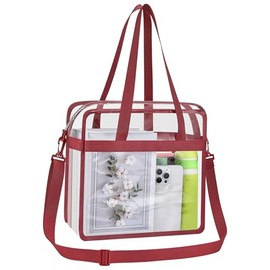 Oraben Clear Bag for Stadium Events 12x6x12 Clear Tote Bag with Removable Strap Transparent Lunch Bag for Work Sports Festival （ Rose red