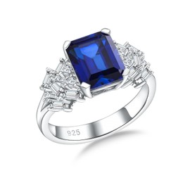 CAIDIKA 5.5 Carat Sapphire Engagement Ring 925 Sterling Silver Emerald Cut Promise Ring for Her Cubic Zirconia Thick Band September Birthstone Ring Gemstone Cocktail Rings for Women, Size 8