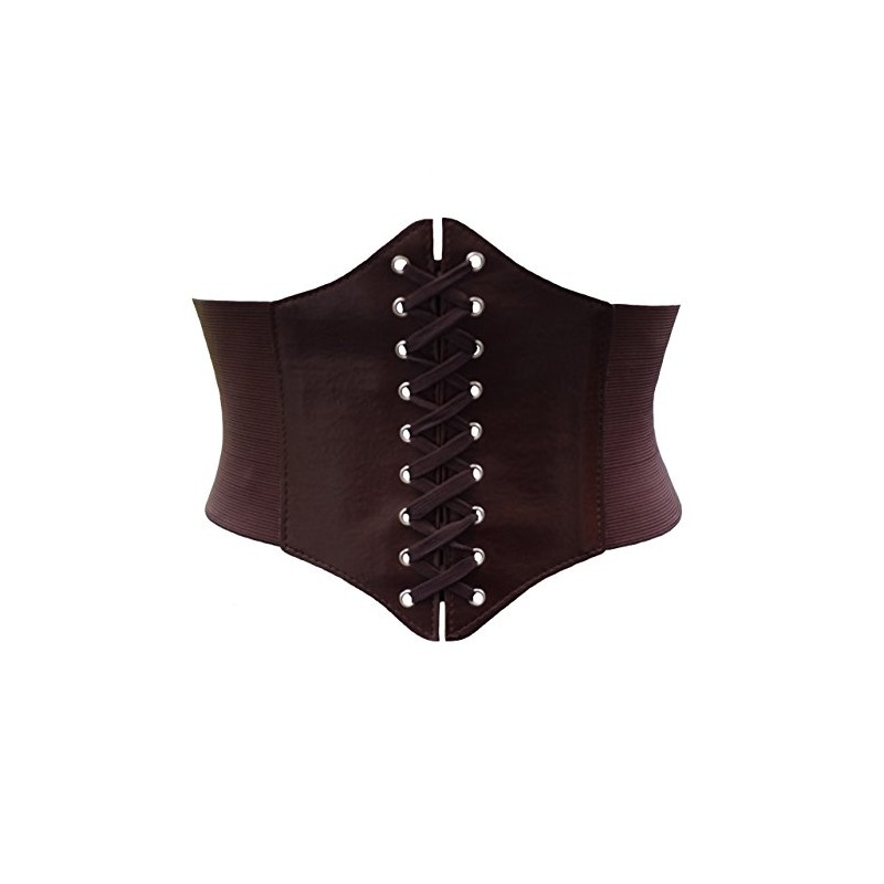 ELASTIC CINCHED WIDE CORSET BELT (Small (UK 8-14), Brown)