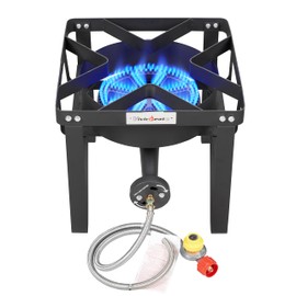 Vivicreate Propane Gas Stove, 185000 BTU High Pressure Outdoor Camping Stove with Regulator, Cast Iron Burner, CSA listed regulator and gas hose,Black (Higher)