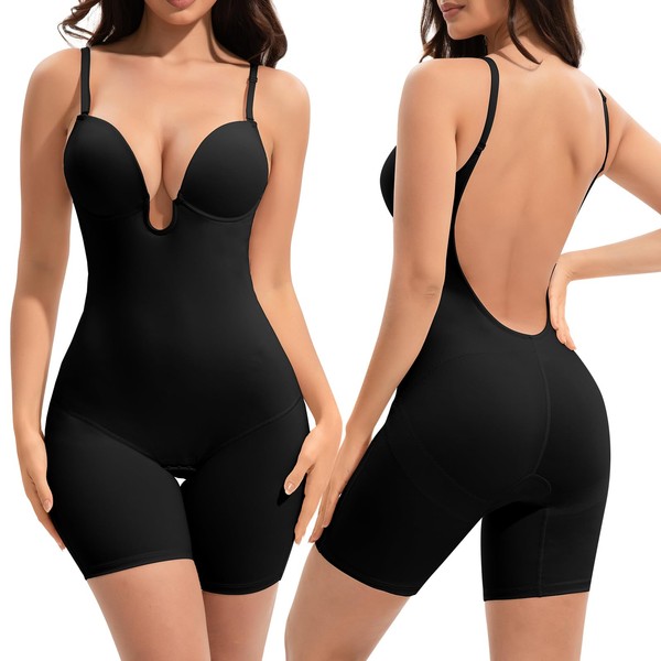 Slimers Backless Shapewear Tummy Control: Low Back Plunge Shapewear Bodysuit