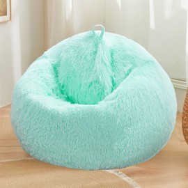 Mint Green fuzzy bean bag chair covers (No Filler), comfy Fluffy Mint Green bean bag chair Cover for bedroom, stuffed animal Storage, kids adults teens girls bean bag chairs, Anti-Slip