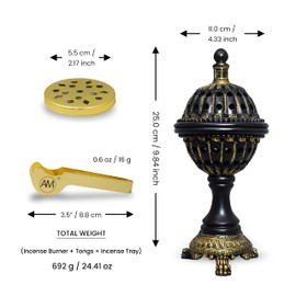 AM Luxury Globe Incense Burner - Bakhoor Insence Holder | Insencents Resin Burners | Frankincense Charcoal Burner | Mabkhara | for Office & Home Decor (Black)