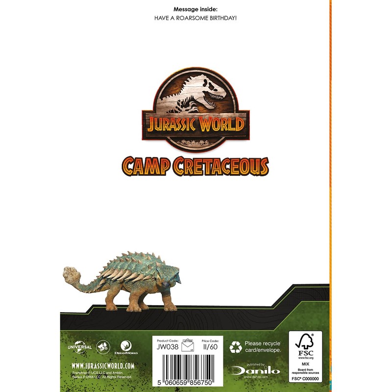Jurassic World Age 7 Birthday Card, Camp Cretaceous