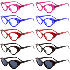 Eyekepper 10-Pack Small Lens Reading Glasses for Women Cat Eye Ladies Readers Include 2 Reading Sunglasses +3.00