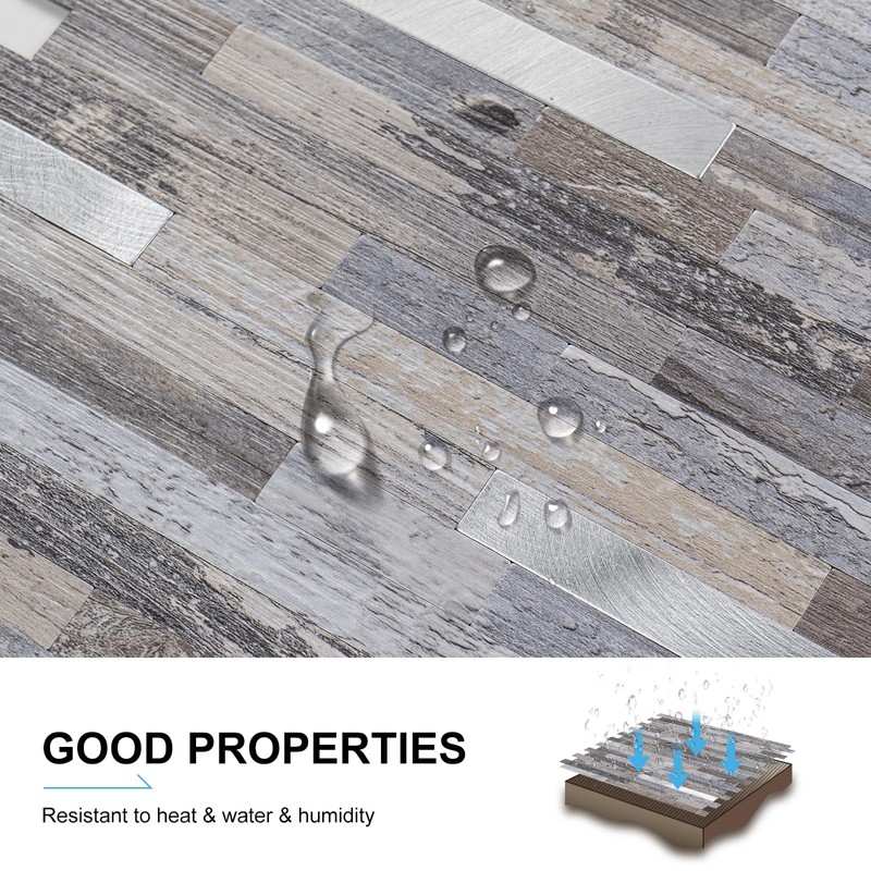 Bainley 10-Sheet Peel and Stick Backsplash, Distressed Wood with Metal