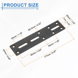 sourcing map Straight Steel Flat Plate, 4Pcs 177x40mm - Heavy Duty Mending Plate with Holes, Metal Reinforcement Mounting Plate Joining Bracket with Screws for Repair Framing Gazebo (Black)