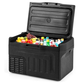 COSTWAY Portable Car Refrigerator, Car Fridge with Adjustable Range -4℉~68℉, 12/24V DC 100-240V AC Electric Cooler Freezer with Divider for Camping, RV, Travel, Fishing, Home, Black (23-quart)