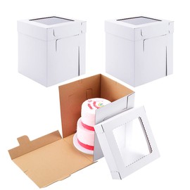 Huoshange Tall Cake Boxes for Tier Cakes,10x10x12 Inch [3Pack ] Thick Sturdy Cake Box with Window, Layer Cake Carrier,Disposable Cake Containers