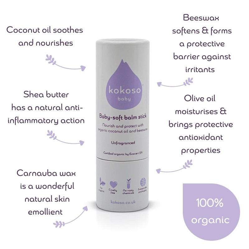 Kokoso - Baby Soft Balm Stick Unfragranced, Great for Dry