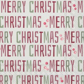 Boston International IHR 3 Ply Cocktail Napkins, 5" x 5", Winter Merry Christmas