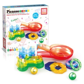 PicassoTiles 15pc Magnetic Marble Run Add-On Expansion Pack for Magnet Tile Building Blocks Maze Construction Toy Kit Educational STEM Learning Enhances Creativity Imagination Children Ages 3+ PTG01