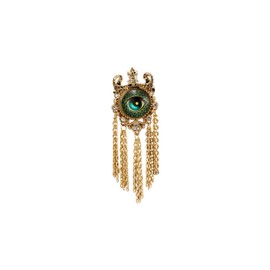 Knighthood Brooch Pin Gold Crowned Green Evil Eye with Hanging Chain Brooch Suit Stud Lapel Pin