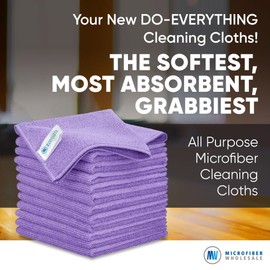 12" x 12" Pro Multi-Surface Microfiber Cleaning Cloths | Purple - 12 Pack | Premium Microfiber Towels for Cleaning Glass, Kitchens, Bathrooms, Automotive, Supplies & Products